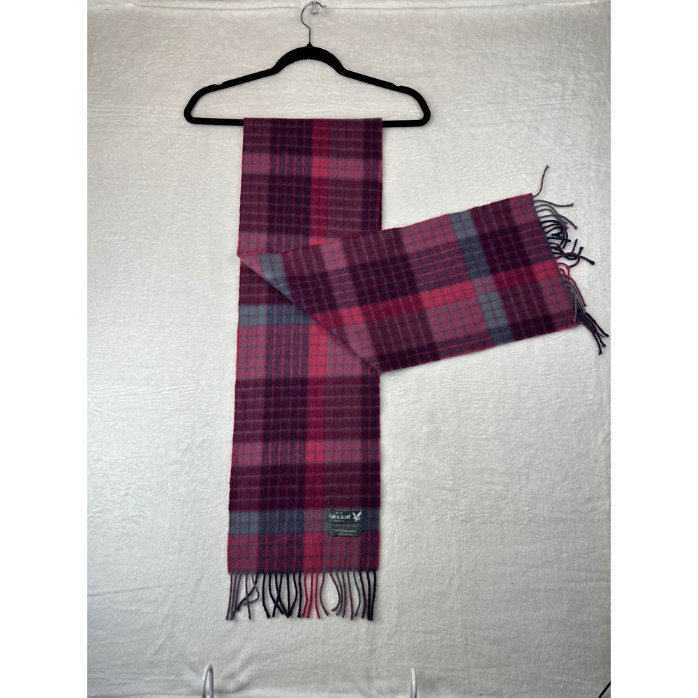 Lyle & Scott Scarf Pink Plaid 100% Cashmere Fringed Wrap